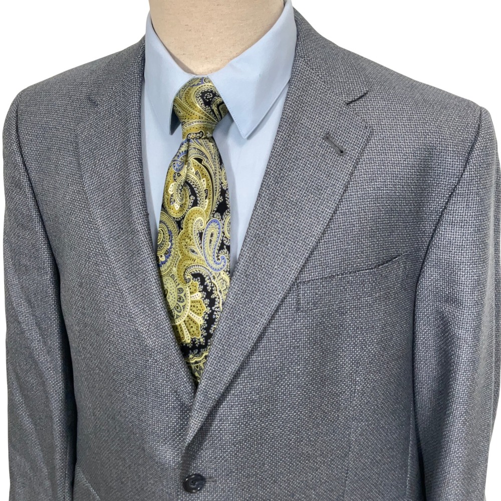 Hart Schaffner Marx Gold Trumpeter Blazer Mens 46L Gray Blue Micro Check Jacket